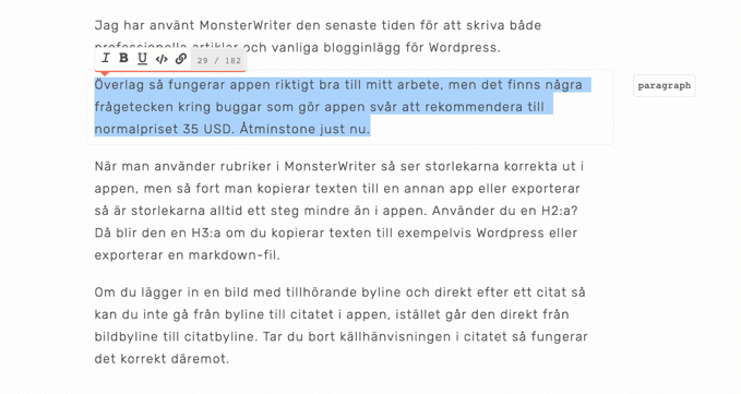 MonsterWriter – den perfekta appen för skribenter? 15 monsterwriter markera text bugg 2022